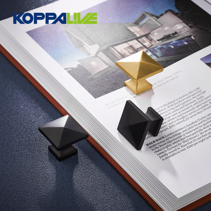 Koppalive Creative Modern Spire Shape Square Brushed Brass Dresser Drawer Knobs For Cabinet Kitchen