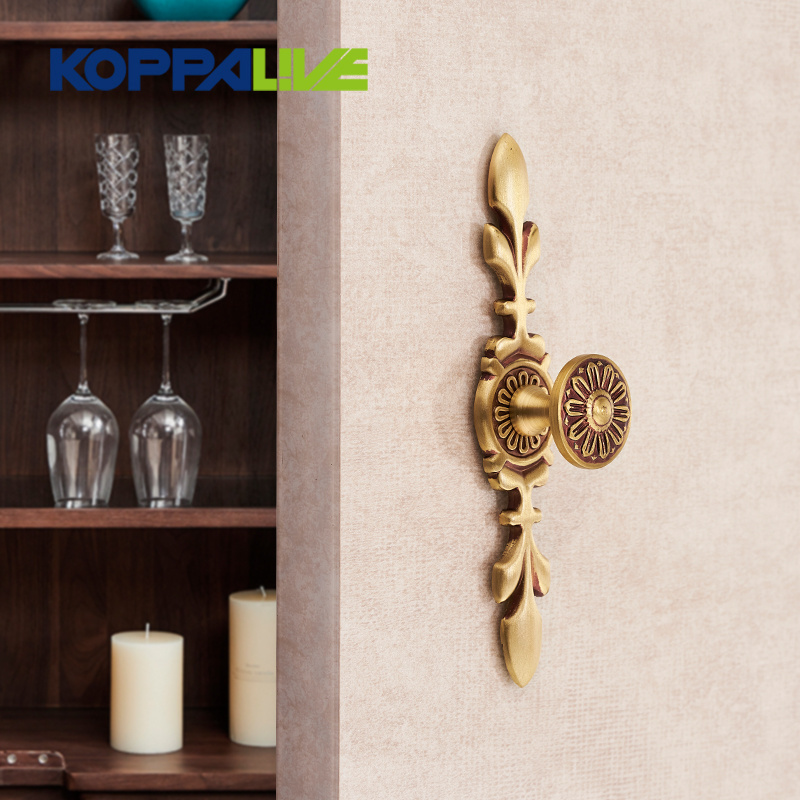 European gold decorative brass dresser knobs drawer pulls back plate floral flower cabinet handles kitchen