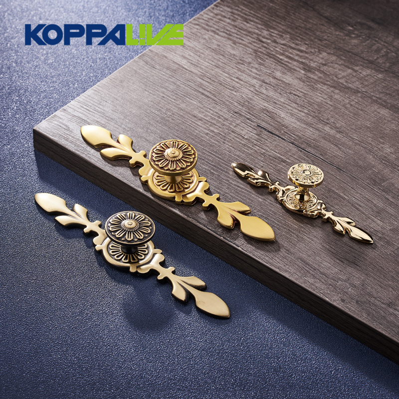 European gold decorative brass dresser knobs drawer pulls back plate floral flower cabinet handles kitchen