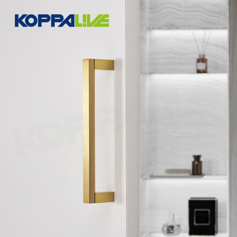 Koppalive Luxurious Brushed Brass Cupboard Door Handles Rose Gold Drawer Pull Knob Rectangle Square Kitchen Cabinet Handles