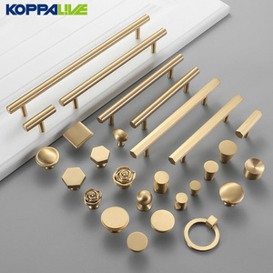 Koppalive Modern Luxury Drawer Wardrobe Solid Satin Brass Gold Pulls Knobs Kitchen Brushed Brass Cabinet Door Handle