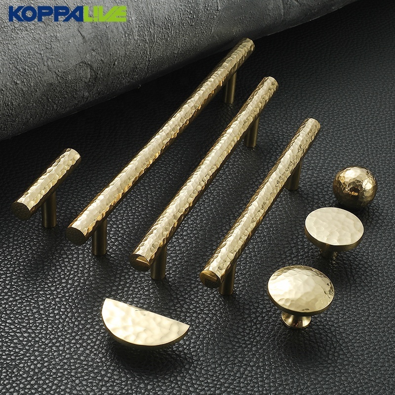 Koppalive Deluxe Gold Kitchen Cabinet Door Closet Handle Ball Drawer Knob Fancy Hammered Solid Brass Hardware Cabinet Pulls