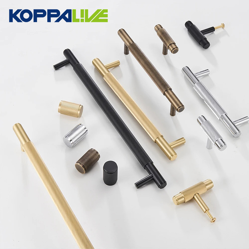 Brass Swirl Stripe Furniture Wardrobe Pulls 6 inch black T bar Long kitchen door handles 256mm linear knurling Cabinet Knobs