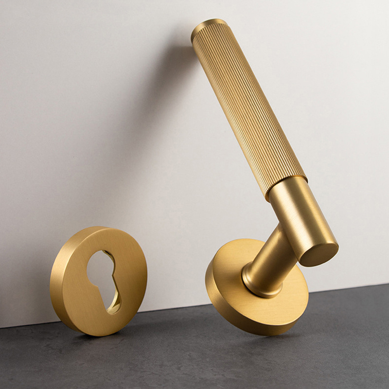 Koppalive Italian OEM High Luxury Brass Door Handle Brass Satin Round Interior Door Lever Handle