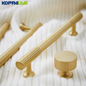 Brushed Brass Handles Golden Linear Fluted Straight Stripe Kitchen Cabinet Handles Antique Drawer Knobs Solid Brass Pulls