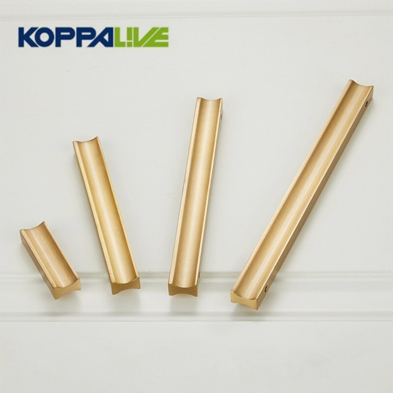 Koppalive solid brass long handle bathroom furniture kitchen cabinet finger edge pulls l shape copper wardrobe drawer handles