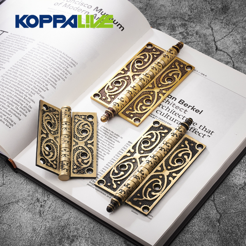 Koppalive European luxury adjustable 4inch 5inch brushed brass ball bearing butt hinge wood door cabinet hinges