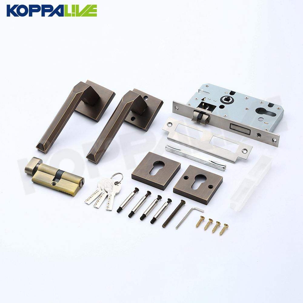 KOPPALIVE Bedroom Living Room Door Lock Set Brass Lever Mortise Dummy Split Wood Door Handles