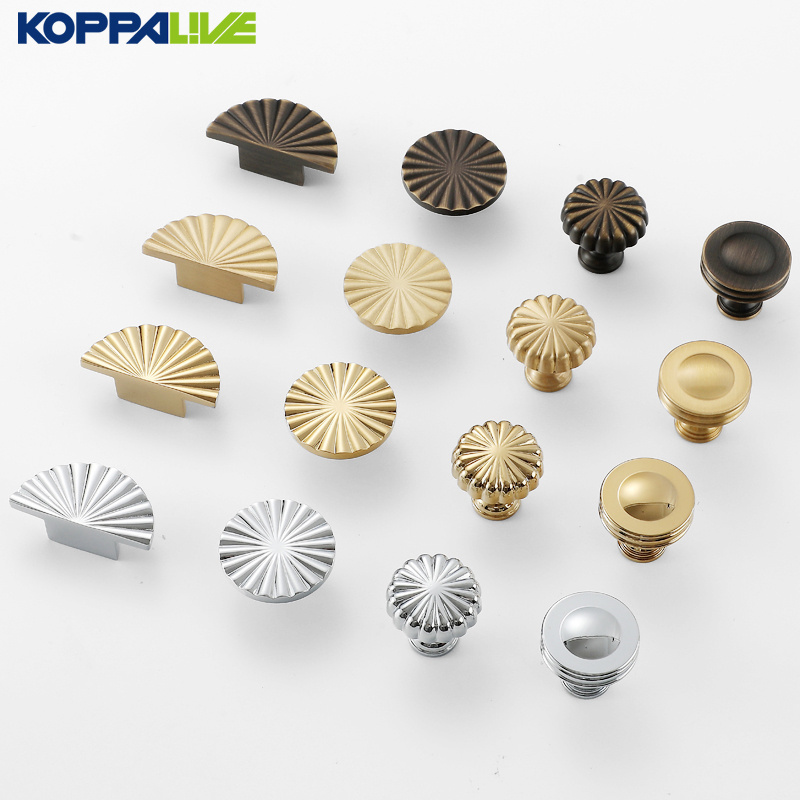 Koppalive Single Hole Copper Cabinet Handles Shiny Gold Sunflower Furniture Brass Kitchen Cabinet Drawer Knobs and pull