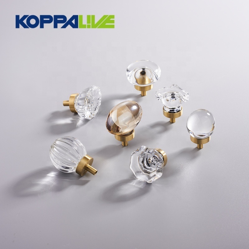 Koppalive Nordic Brass Cabinet Door Knobs Ball Shape Transparent Champagne Crystal Knobs