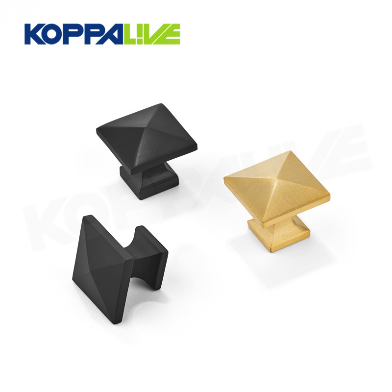 Koppalive Creative Modern Spire Shape Square Brushed Brass Dresser Drawer Knobs For Cabinet Kitchen