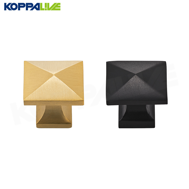 Koppalive Creative Modern Spire Shape Square Brushed Brass Dresser Drawer Knobs For Cabinet Kitchen