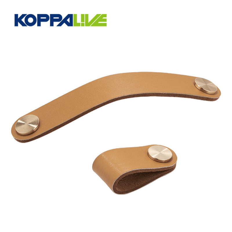 Koppalive Genuine Leather Brass Studs Pulls Knobs Handles For Drawer Dresser and Furniture Door