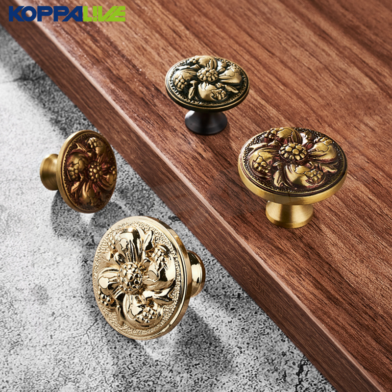 Koppalive Modern Ornate Dresser Knobs and Pulls Large Flower Antique Brass Drawer Door Cabinet Knobs