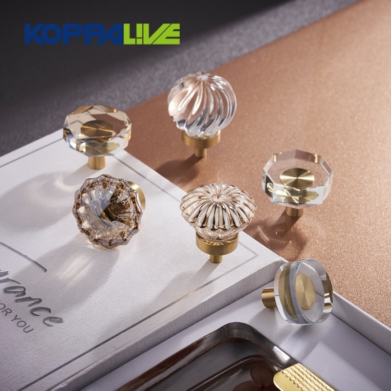 Koppalive Nordic Brass Cabinet Door Knobs Ball Shape Transparent Champagne Crystal Knobs