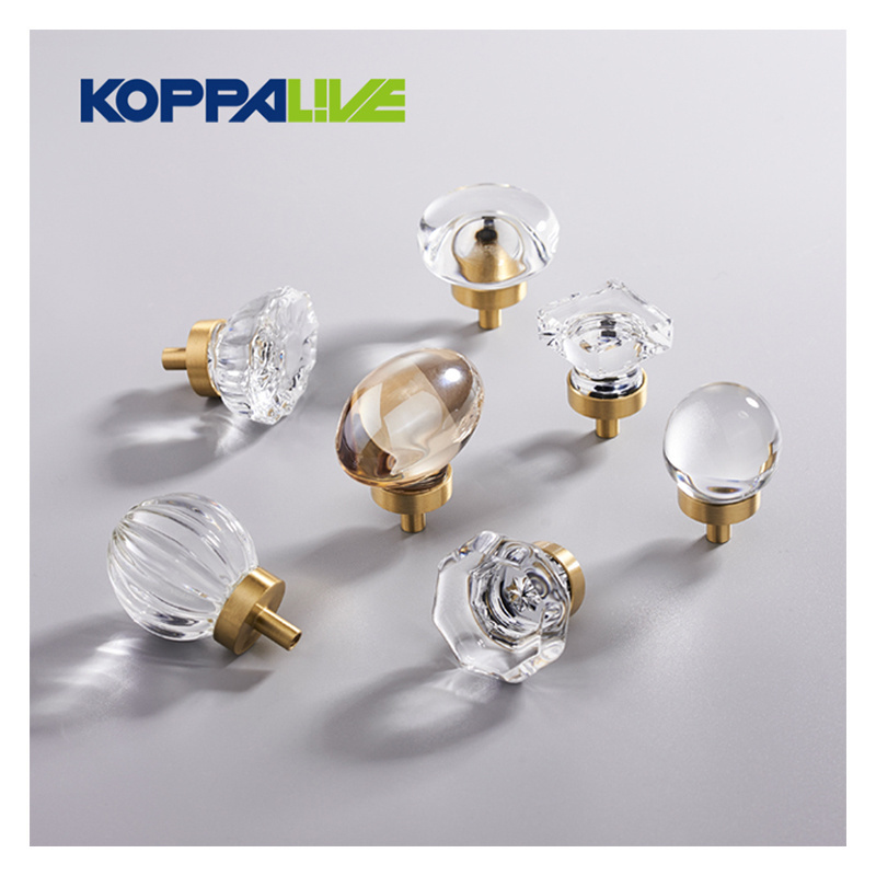 Koppalive Nordic Luxury Solid Brass Cabinet Pull Wardrobe champagne Crystal Bathroom Glass Door Handle drawer Handle knob