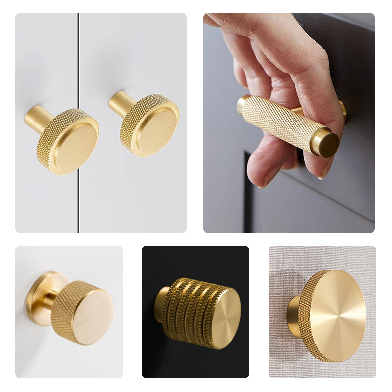 Koppalive small diameter knurled knobs modern copper cabinet handles knobs gold knurling solid brass drawer knob