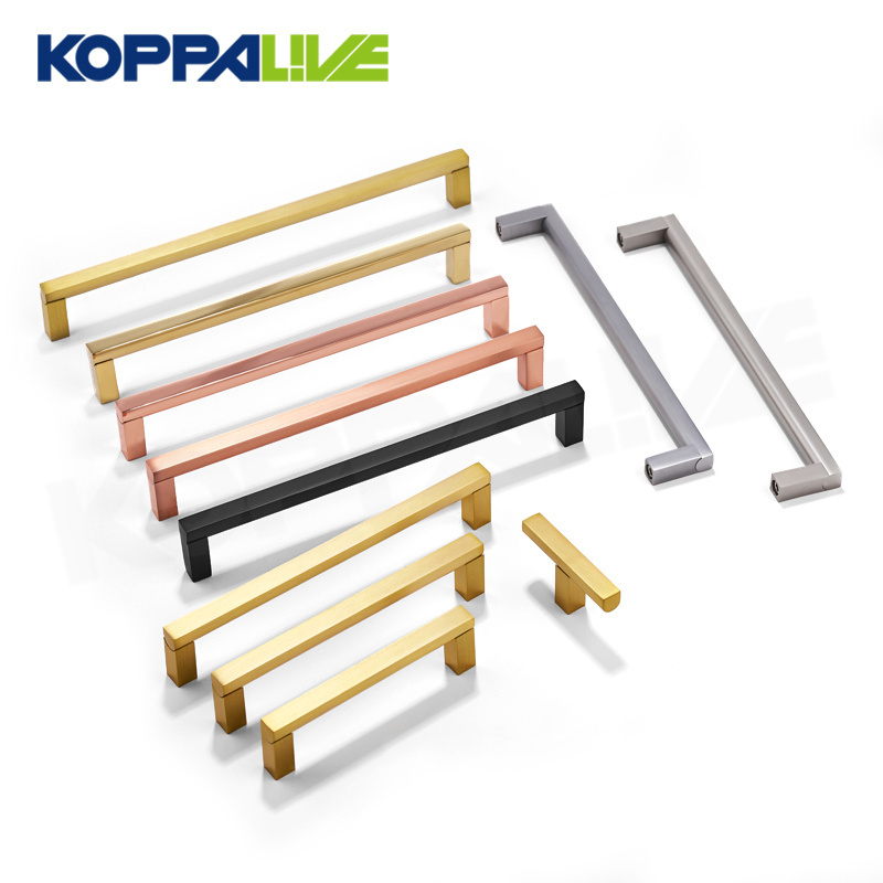 Koppalive Luxurious Brushed Brass Cupboard Door Handles Rose Gold Drawer Pull Knob Rectangle Square Kitchen Cabinet Handles