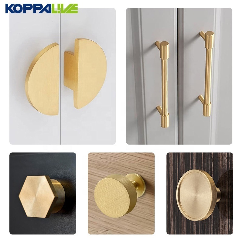 Koppalive Gold Round Brushed Nordic Luxury Kitchen Cupboard Door Pull Knobs Solid Brass Handles for Cabinets and Drawers