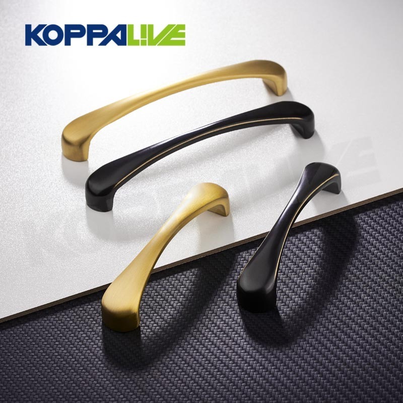 Koppalive European Gold Kitchen Drawer Pulls, Dresser Pulls Cabinet Handles Modern Curve Slim Style Brass Cupboard Handles