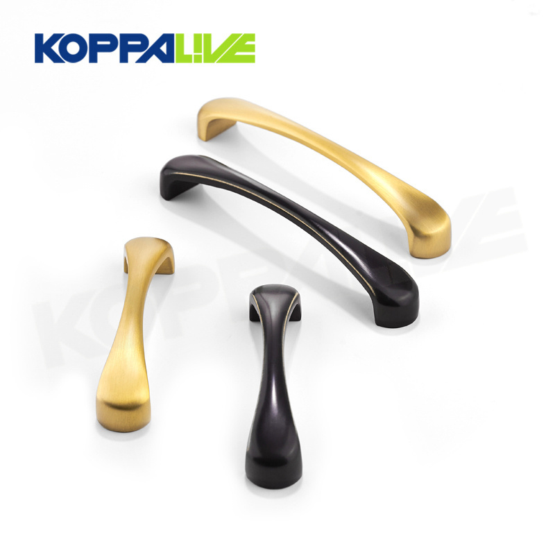 Koppalive European Gold Kitchen Drawer Pulls, Dresser Pulls Cabinet Handles Modern Curve Slim Style Brass Cupboard Handles