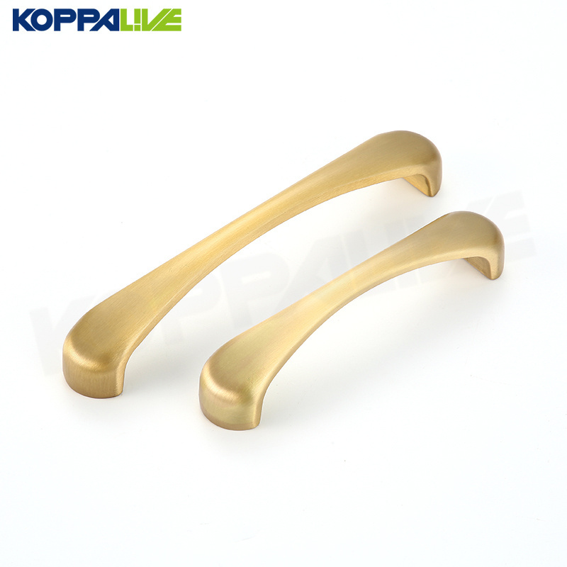 Koppalive European Gold Kitchen Drawer Pulls, Dresser Pulls Cabinet Handles Modern Curve Slim Style Brass Cupboard Handles