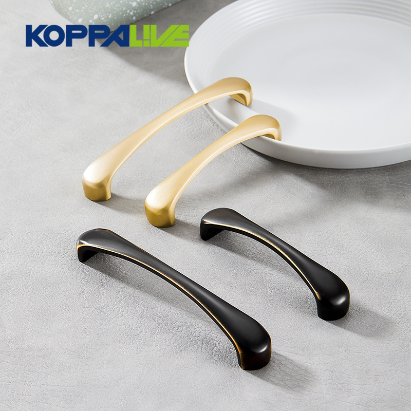 Koppalive European Gold Kitchen Drawer Pulls, Dresser Pulls Cabinet Handles Modern Curve Slim Style Brass Cupboard Handles