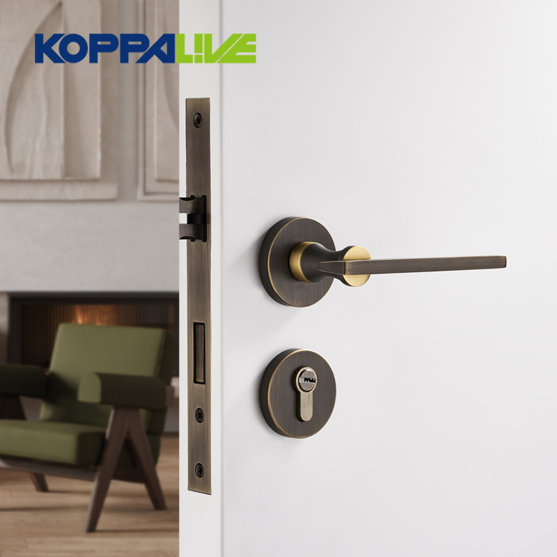 KOPPALIVE Modern bedroom safety door lock set interior brass mortise lever entrance door handle