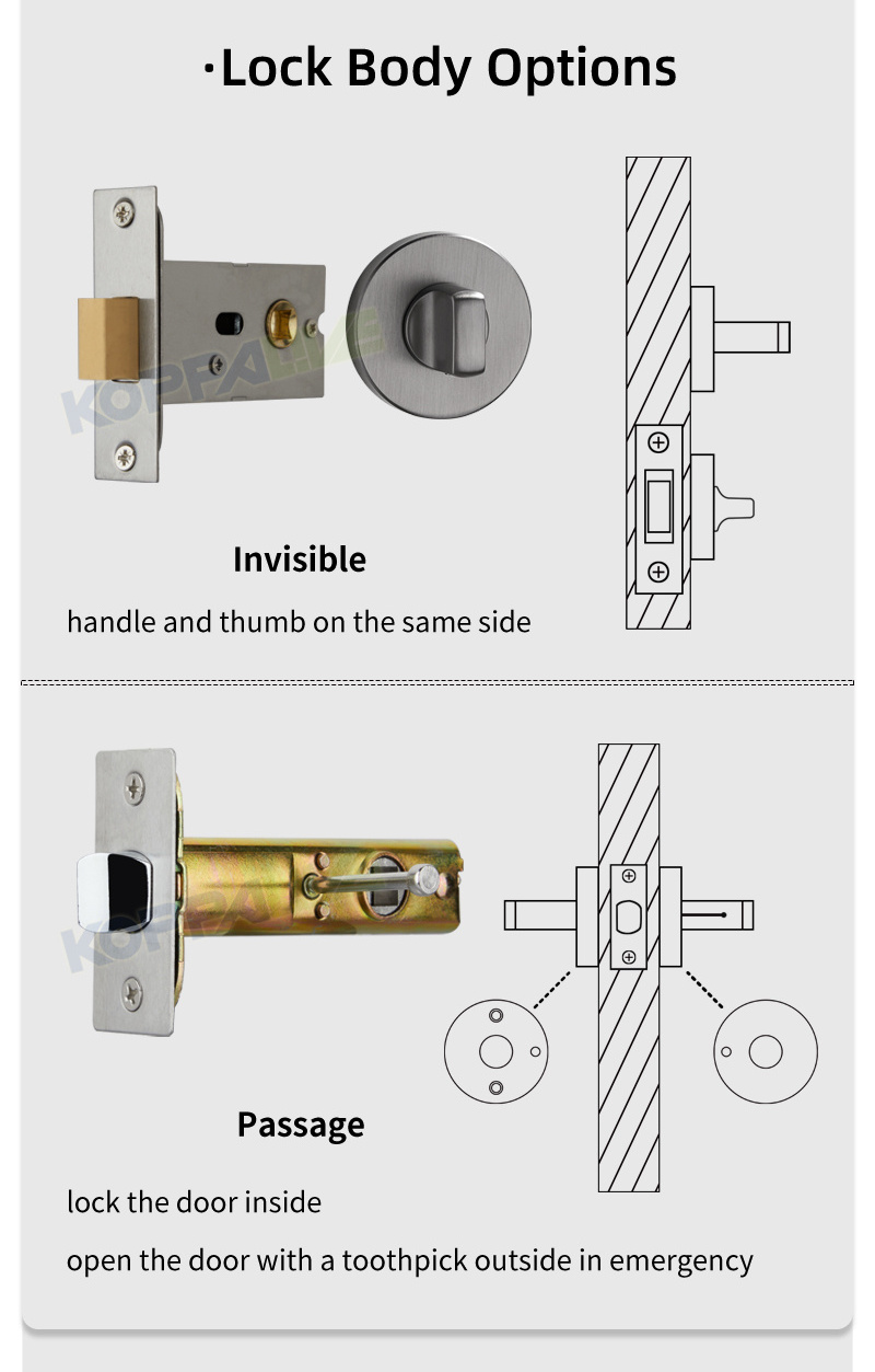 KOPPALIVE Modern bedroom safety door lock set interior brass mortise lever entrance door handle