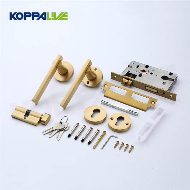 KOPPALIVE Modern bedroom safety door lock set interior brass mortise lever entrance door handle