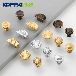 Koppalive Single Hole Copper Cabinet Handles Shiny Gold Sunflower Furniture Brass Kitchen Cabinet Drawer Knobs and pull