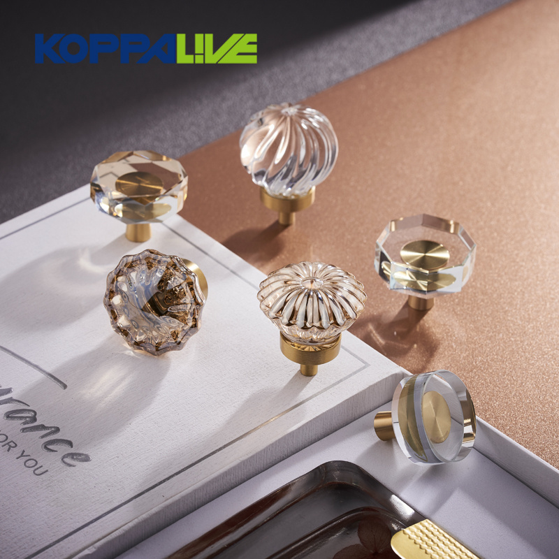 Koppalive Nordic Luxury Solid Brass Cabinet Pull Wardrobe champagne Crystal Bathroom Glass Door Handle drawer Handle knob