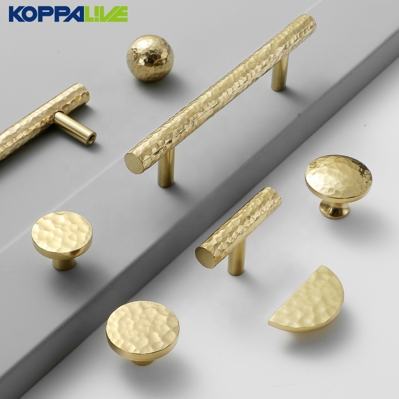 Koppalive Deluxe Gold Kitchen Cabinet Door Closet Handle Ball Drawer Knob Fancy Hammered Solid Brass Hardware Cabinet Pulls