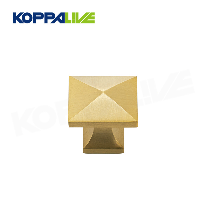 Koppalive Creative Modern Spire Shape Square Brushed Brass Dresser Drawer Knobs For Cabinet Kitchen