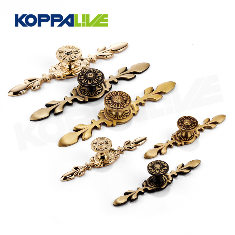 European gold decorative brass dresser knobs drawer pulls back plate floral flower cabinet handles kitchen