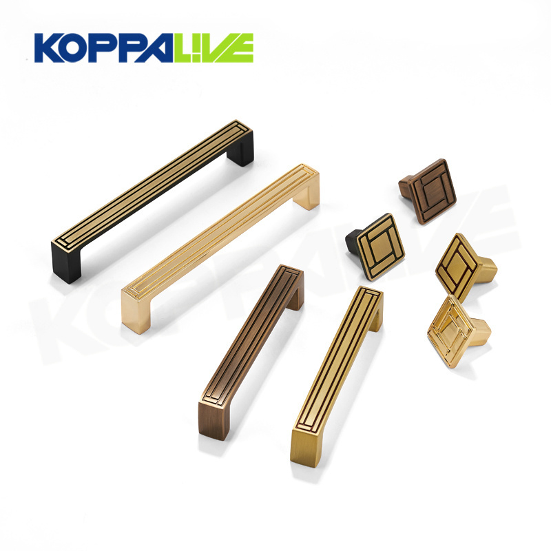 New Chinese Style Antique Furniture Brass Drawer Knobs Vintage Modern Square Kitchen Cabinet Door Handles and Pulls