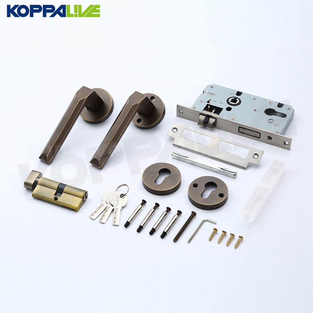 KOPPALIVE Brass Door Hardware Modern Interior American Market Gold Mortise Lever Security Door Lock and Handle Door Handles Set