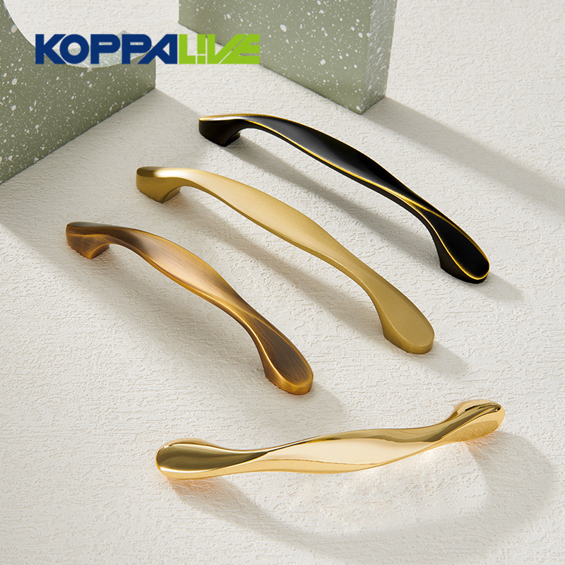 Koppalive Twist cabinet hardware handle modern gold brass drawer pull kitchen cabinet handles for furniture