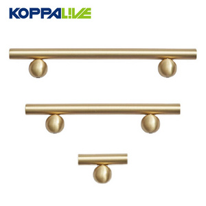 Koppalive Latest Solid Brass Surface Gold Decorative Cabinet Door Drawer Handle European Ball Base Long Furniture Handle