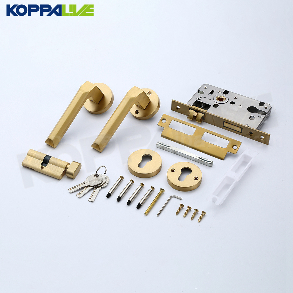 KOPPALIVE Brass Door Hardware Modern Interior American Market Gold Mortise Lever Security Door Lock and Handle Door Handles Set