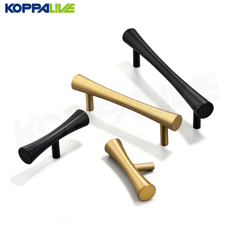 Koppalive Solid Brass Gold Concave Furniture Handles T Bar Desk Drawer Knobs Kitchen Cabinet Pulls Handles