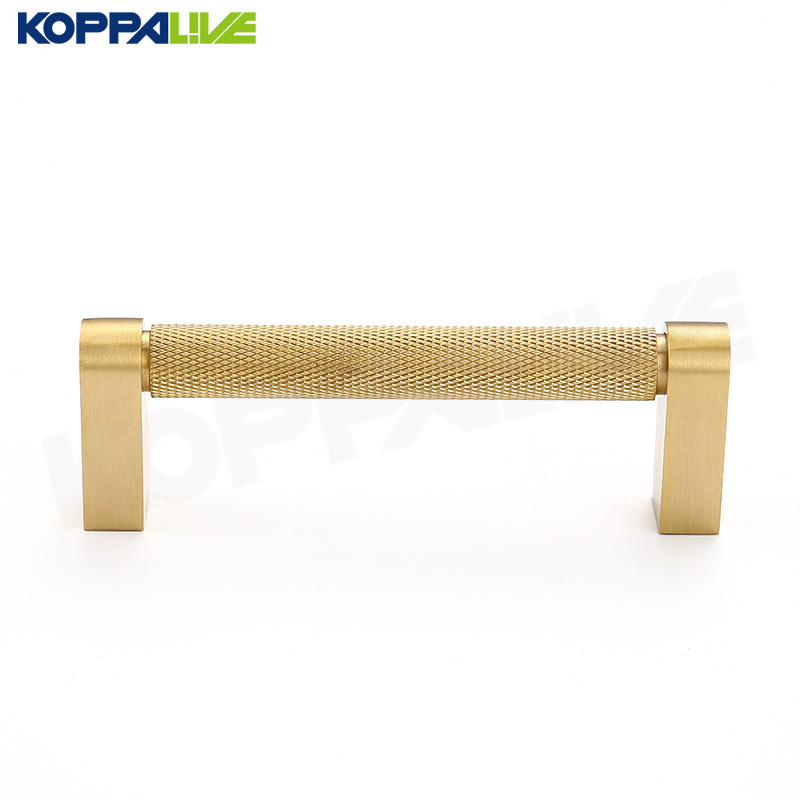 Koppalive Luxury satin gold knurled handle 96mm 15inch brass cupboard door kitchen cabinet long pulls handles