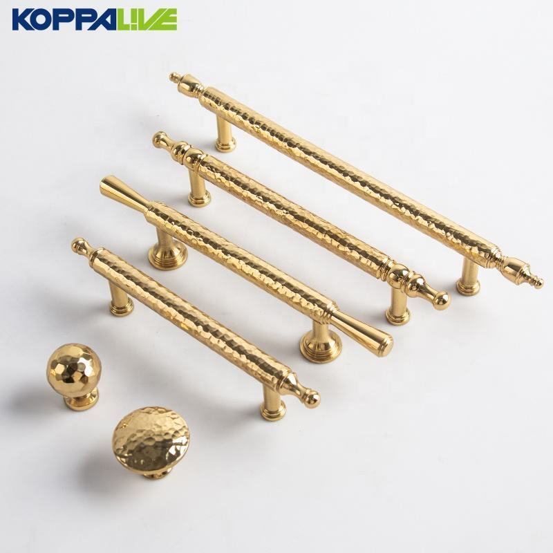 Koppalive Manual Hammered Brass Gold Handle Solid Brass Pull Door Furniture Hardware Kitchen Cabinet Drawer Handles and Knobs