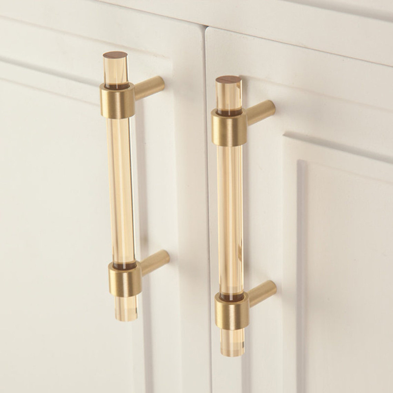 Koppalive Brass Acrylic Lucite Tawny Champagne Gold handles for furniture Cupboard Pull Drawer Kitchen Cabinet Handle