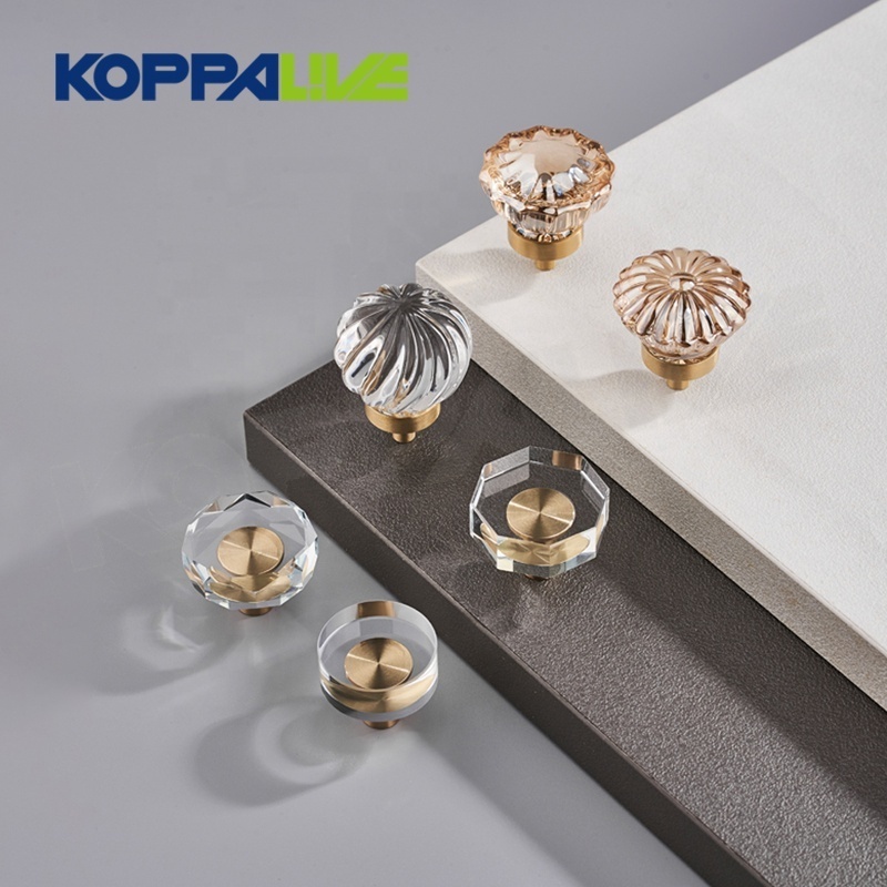 Koppalive Nordic Brass Cabinet Door Knobs Ball Shape Transparent Champagne Crystal Knobs