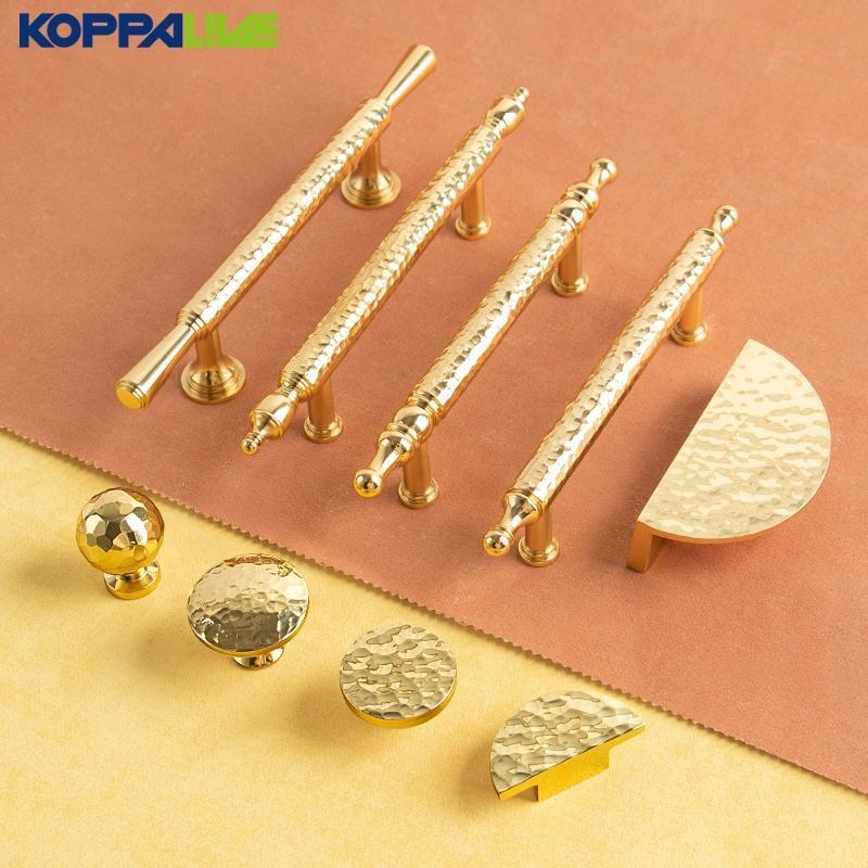 Koppalive Manual Hammered Brass Gold Handle Solid Brass Pull Door Furniture Hardware Kitchen Cabinet Drawer Handles and Knobs