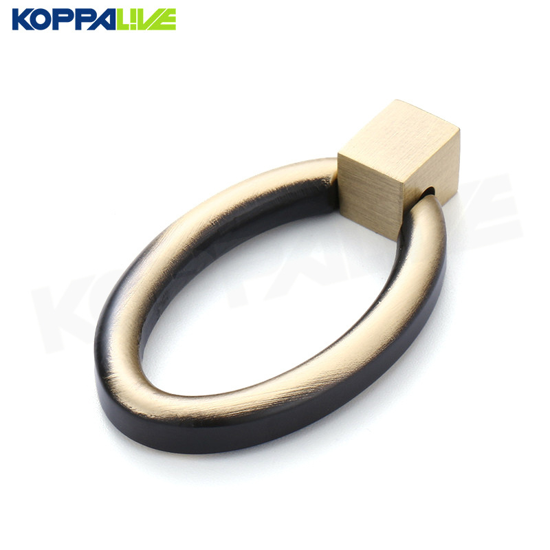 Koppalive Brushed Brass Kitchen Dressing Table Drawer Handles and Knobs Single Hole Drop Ring Gold Cabinet Pulls