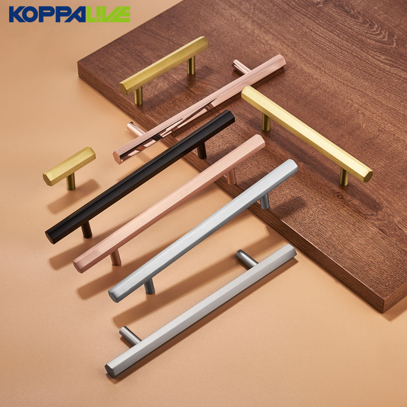 Koppalive Minimalist Hex Furniture Handles Knobs Gold Drawer Solid Brass Hexagonal T Bar Cabinet Pull