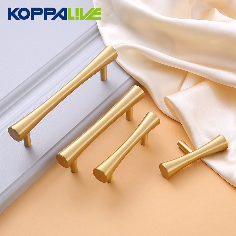 Koppalive Solid Brass Gold Concave Furniture Handles T Bar Desk Drawer Knobs Kitchen Cabinet Pulls Handles