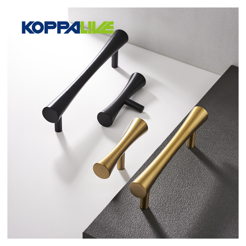 Koppalive Solid Brass Gold Concave Furniture Handles T Bar Desk Drawer Knobs Kitchen Cabinet Pulls Handles